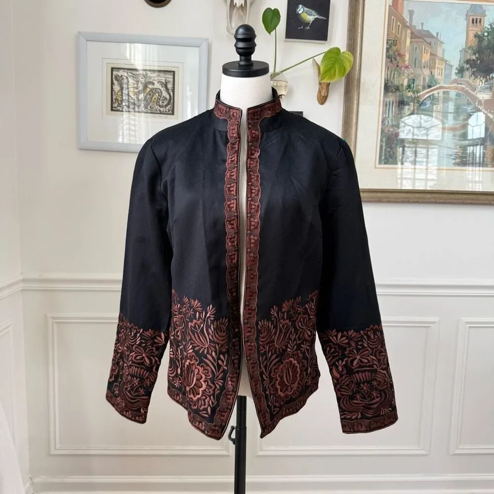 NWT Coldwater Creek Black Brown Embroidered Jacket $100 16